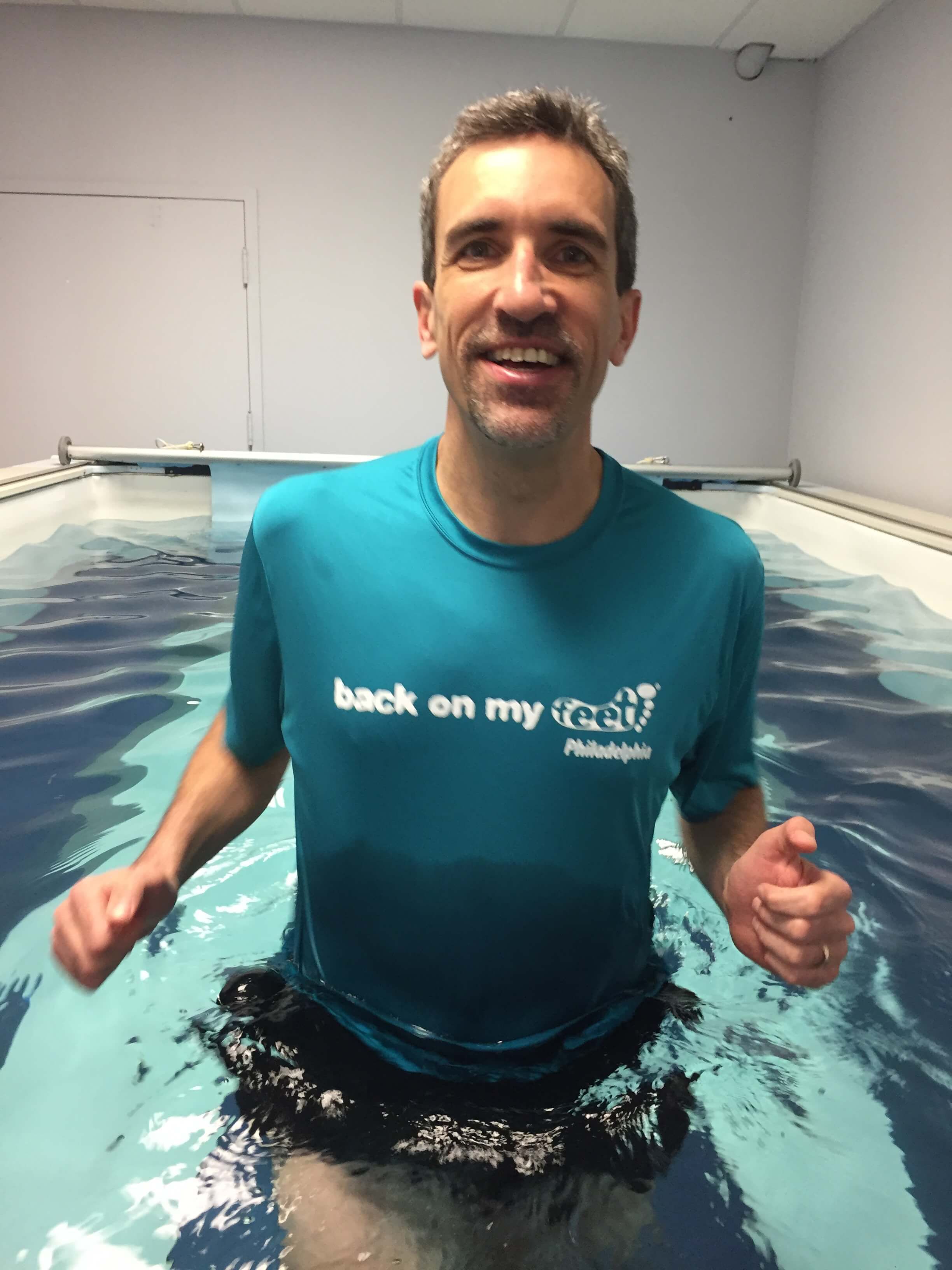 Endless Pools General Manager Darren Pearse runs on the Underwater Treadmill in support of Back on My Feet